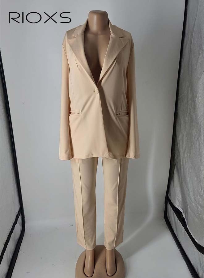 RIOXS 2-Piece Women's Suit Set, Formal Soild Blazer and Work Pants, Ladies Casual One Button Blazer with Pockets, Elegant Chic Style Business Suit Set, Casual Street Style Business Attire, Office Workwear for Everyday Commute - Image 3